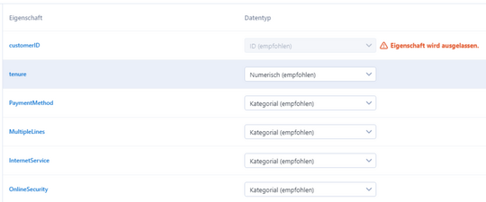 Datentypen im Assisted Modeling Tool