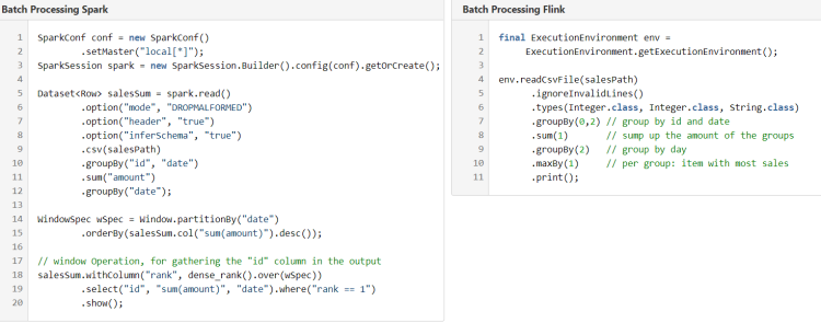 Comparison of a batch Java program in Apache Spark and Apache Flink