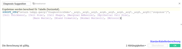 Berechnetes Feld mit Python Code in Tableau