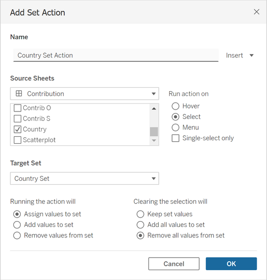Set action in Tableau